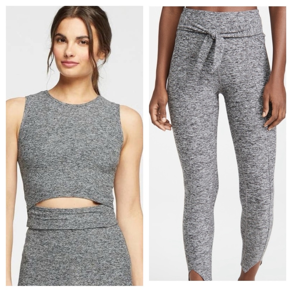 Year of Ours Aerobic Legging Nikki Cut Out Bra Top Set Heather Gray L Large